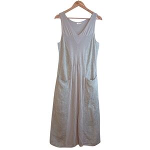 Crea Concept Lagenlook Boho Contemporary Artsy Linen Cotton Contrast Midi Dress